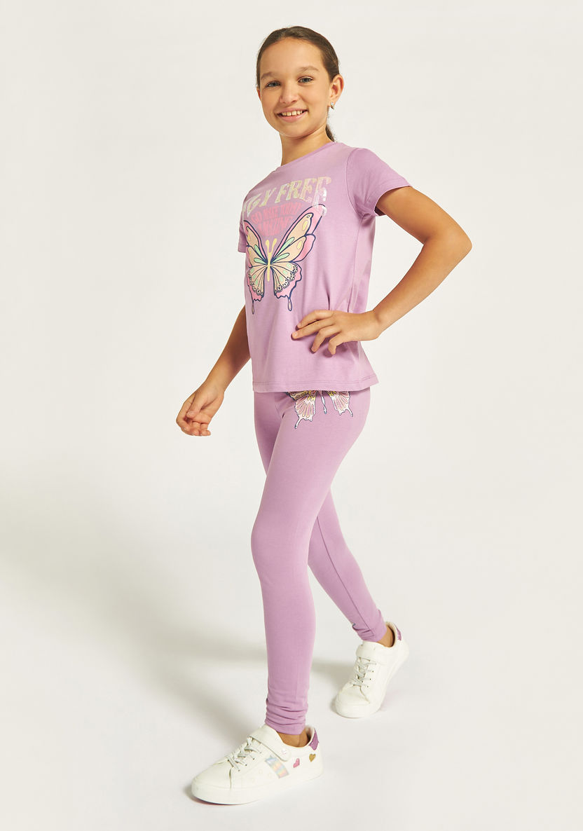 Juniors Butterfly Print Leggings with Elasticated Waistband-Leggings-image-0