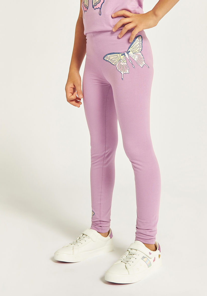 Juniors Butterfly Print Leggings with Elasticated Waistband-Leggings-image-1