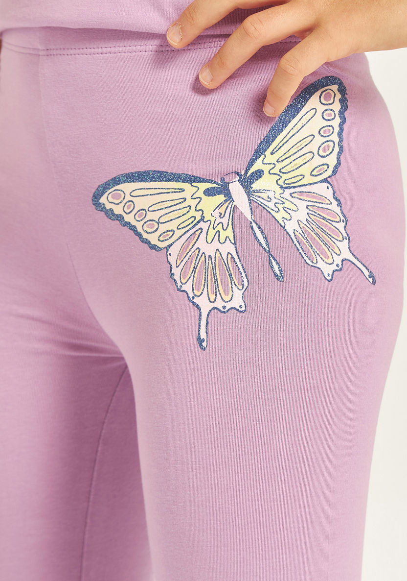 Juniors Butterfly Print Leggings with Elasticated Waistband-Leggings-image-3