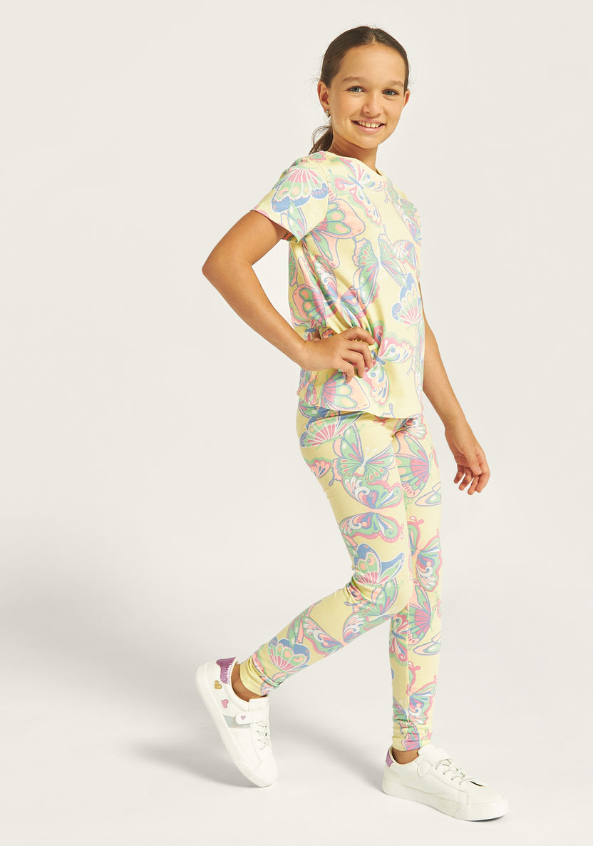 Juniors All-Over Butterfly Print Leggings with Elasticated Waistband-Leggings-image-0
