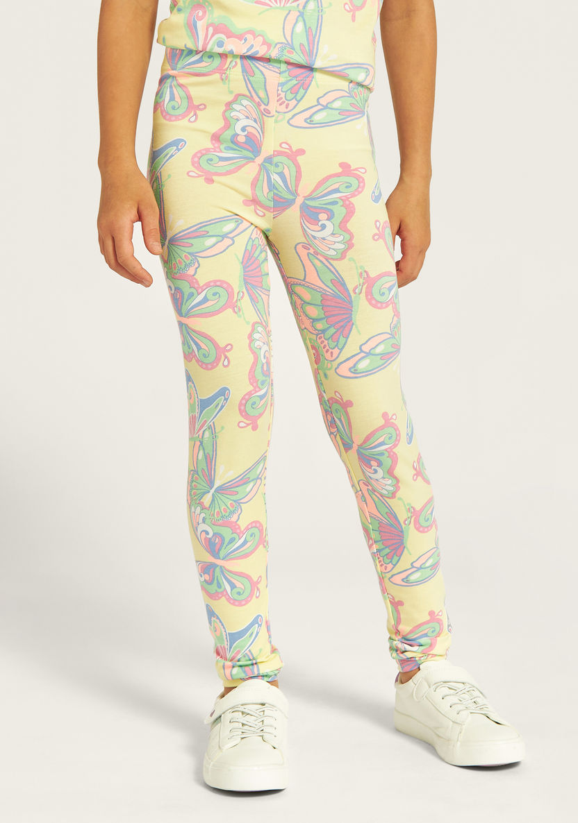 Juniors All-Over Butterfly Print Leggings with Elasticated Waistband-Leggings-image-1