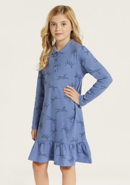 Juniors All-Over Print Polo Dress with Long Sleeves-Dresses%2C Gowns and Frocks-image-1