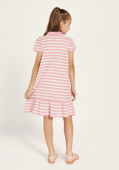 Juniors Striped Polo Dress with Flounce Hem and Button Closure-Dresses%2C Gowns and Frocks-image-3