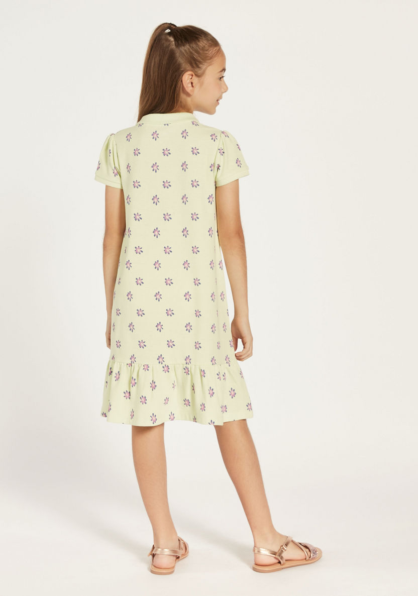 Juniors All-Over Floral Print Polo Dress with Flounce Hem-Dresses, Gowns & Frocks-image-3