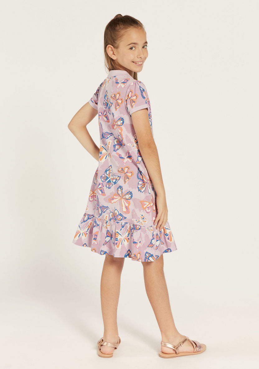 Juniors All-Over Butterfly Print Polo Dress with Flounce Hem-Dresses%2C Gowns and Frocks-image-3