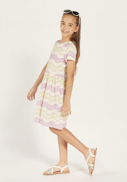 Juniors All-Over Striped Dress with Round Neck-Dresses%2C Gowns and Frocks-image-0