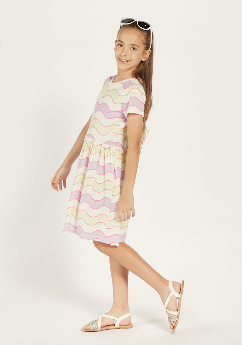 Juniors All-Over Striped Dress with Round Neck-Dresses, Gowns & Frocks-image-0