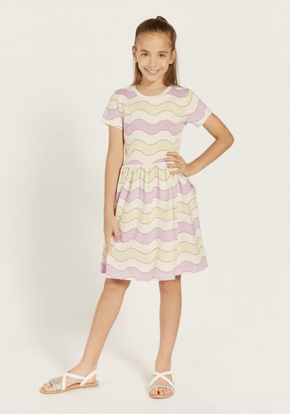 Juniors All-Over Striped Dress with Round Neck-Dresses%2C Gowns and Frocks-image-1