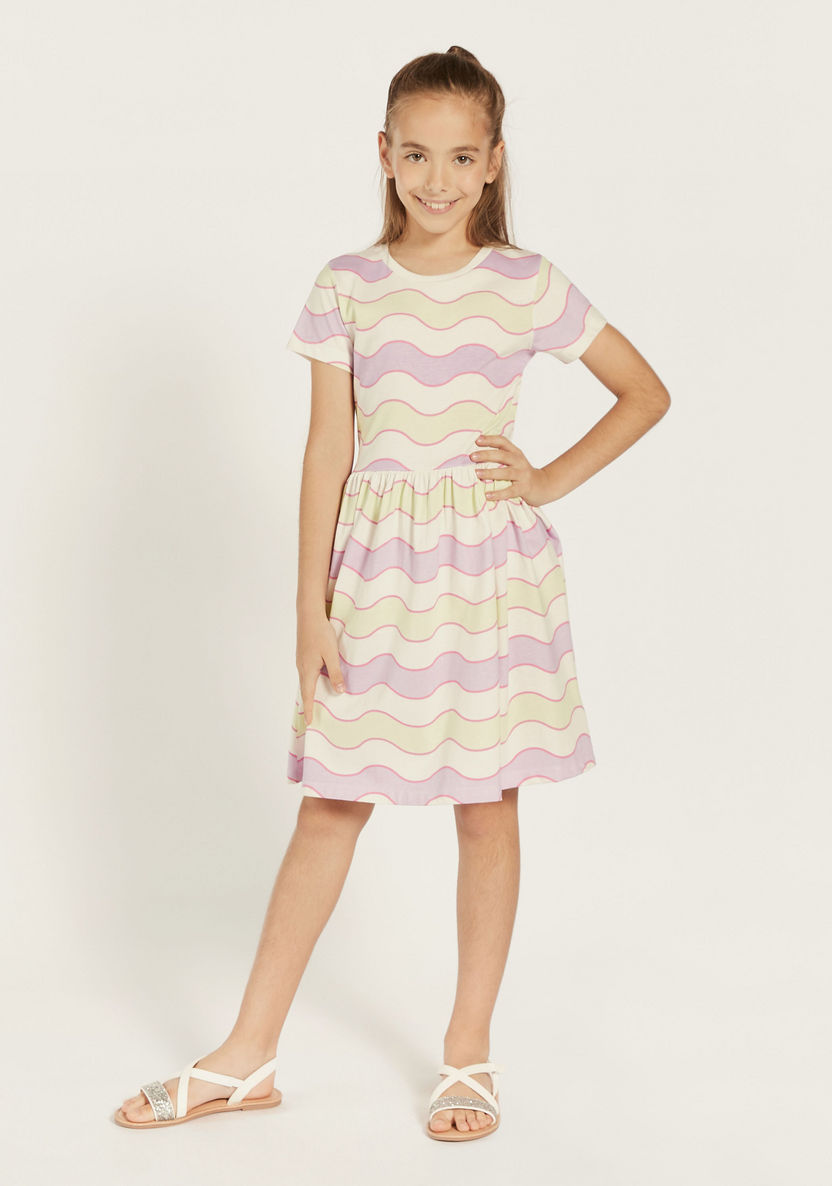 Juniors All-Over Striped Dress with Round Neck-Dresses, Gowns & Frocks-image-1