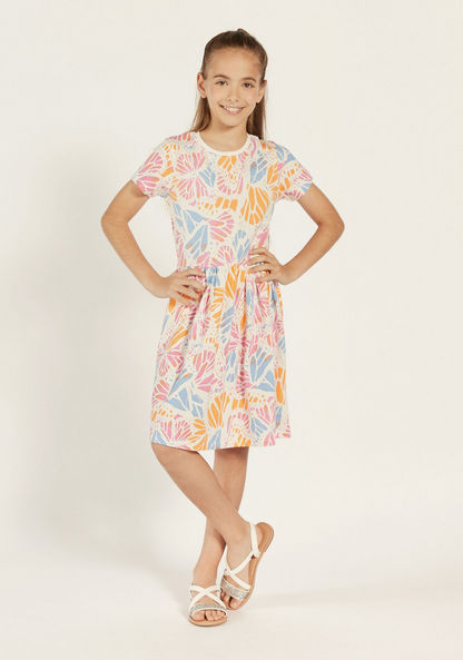 Juniors All-Over Print Dress with Round Neck-Dresses%2C Gowns and Frocks-image-0