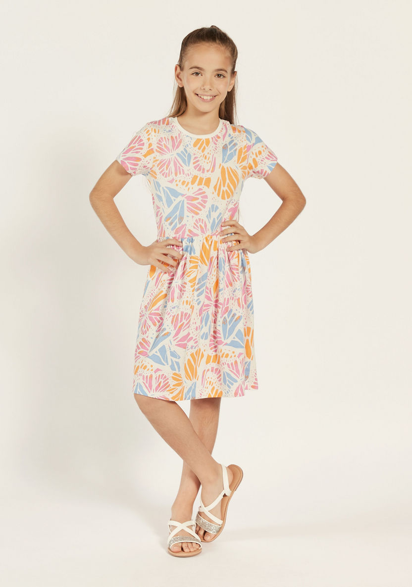 Juniors All-Over Print Dress with Round Neck-Dresses, Gowns & Frocks-image-0