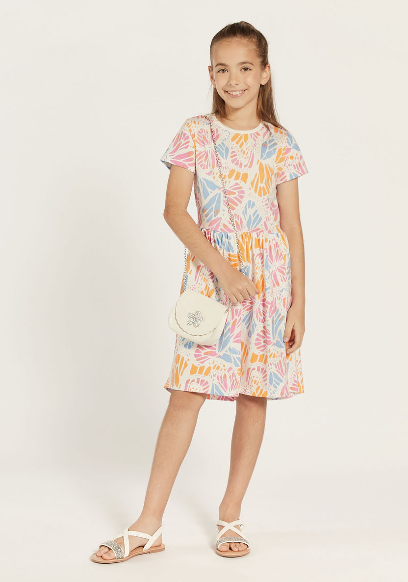 Juniors All-Over Print Dress with Round Neck-Dresses, Gowns & Frocks-image-1