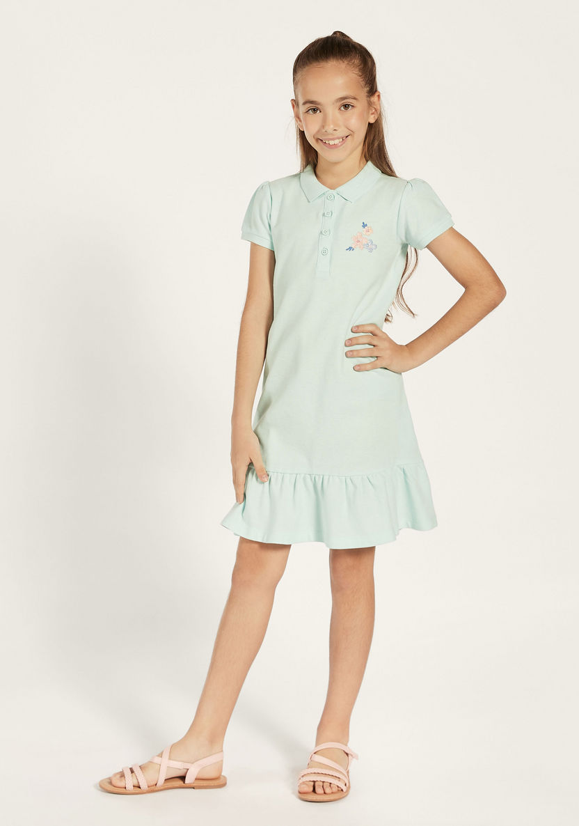Juniors Floral Print Polo Dress with Flounce Hem-Dresses, Gowns & Frocks-image-0