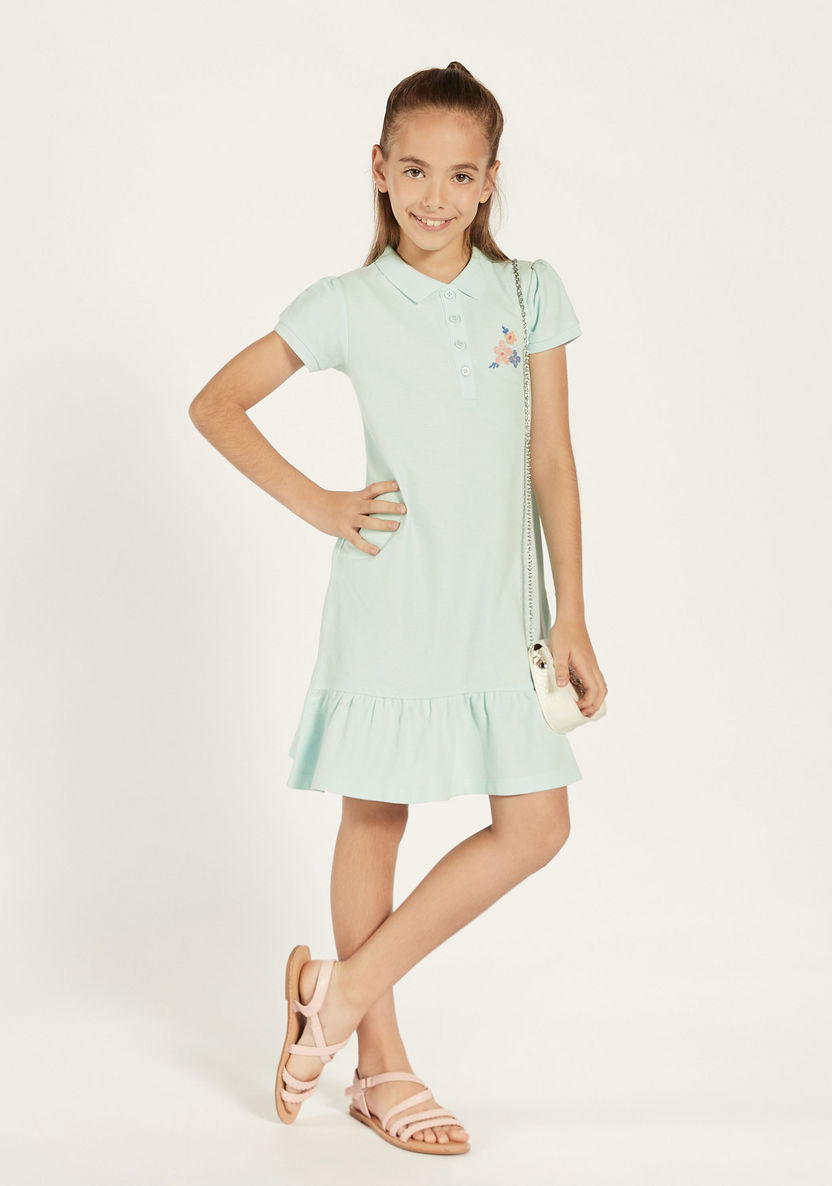 Juniors Floral Print Polo Dress with Flounce Hem-Dresses, Gowns & Frocks-image-1