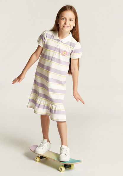Juniors Striped Polo Dress with Short Sleeves-Dresses%2C Gowns and Frocks-image-0
