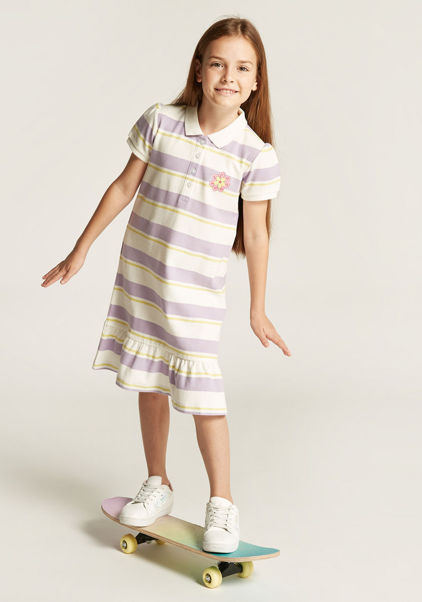 Juniors Striped Polo Dress with Short Sleeves-Dresses, Gowns & Frocks-image-0