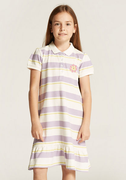 Juniors Striped Polo Dress with Short Sleeves-Dresses%2C Gowns and Frocks-image-1