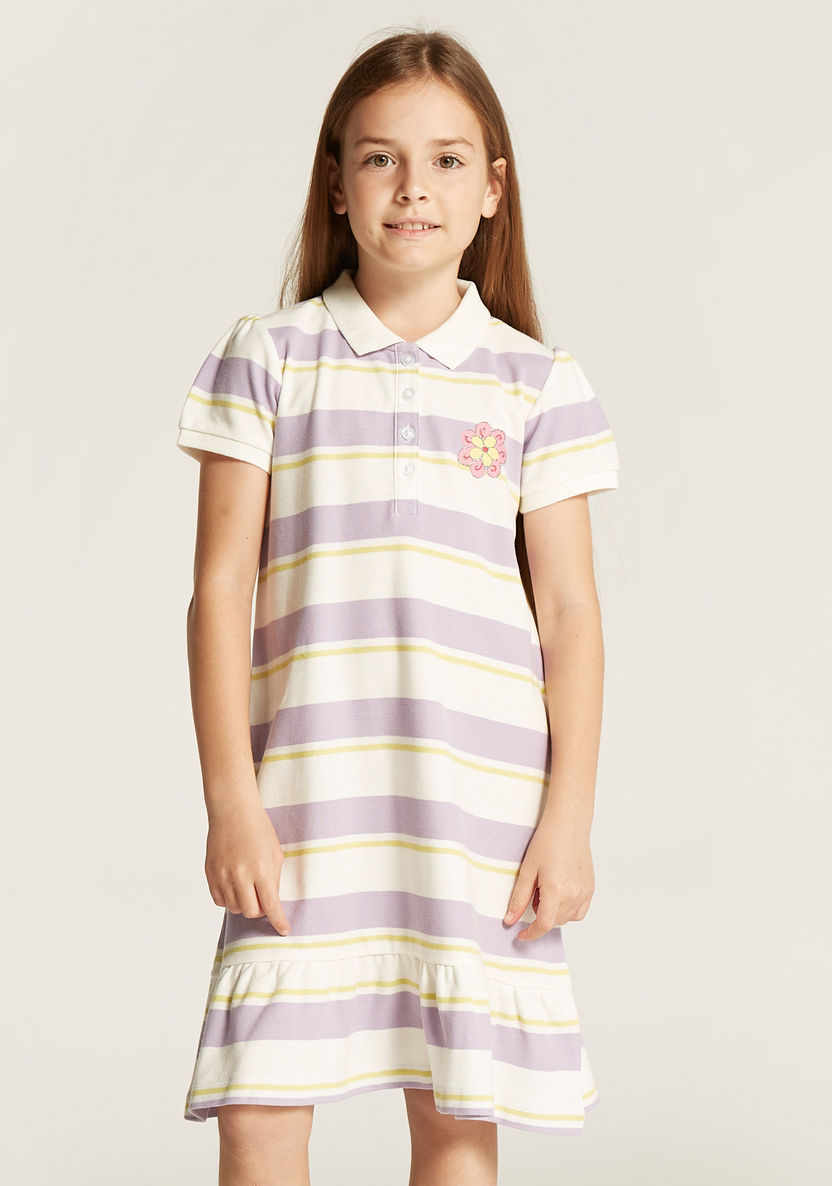 Juniors Striped Polo Dress with Short Sleeves-Dresses, Gowns & Frocks-image-1