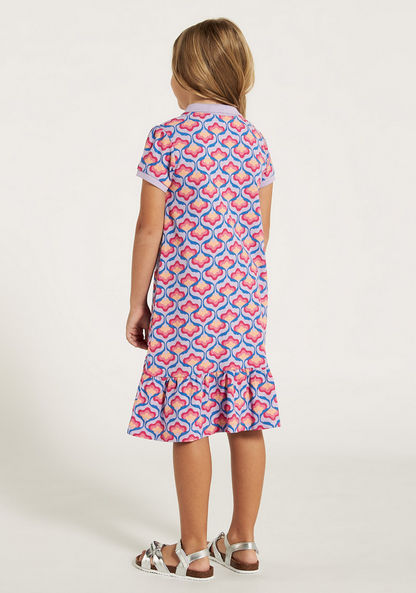 Juniors All-Over Print Polo Dress with Flounce Hem and Button Closure-Dresses%2C Gowns and Frocks-image-3