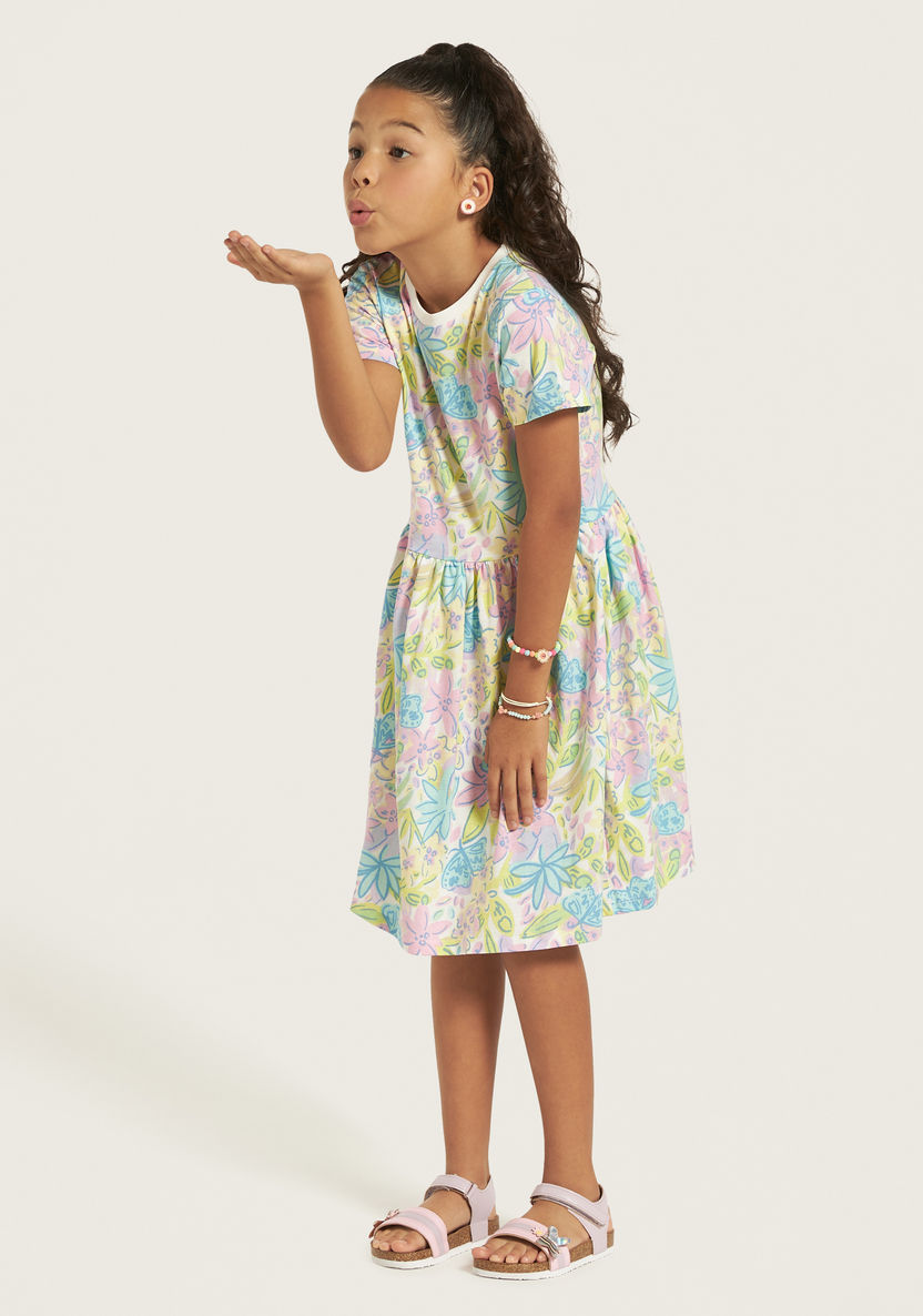Juniors All-Over Floral Print Dress with Short Sleeves-Dresses, Gowns & Frocks-image-0
