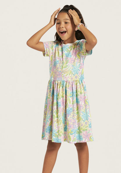 Juniors All-Over Floral Print Dress with Short Sleeves-Dresses%2C Gowns and Frocks-image-1
