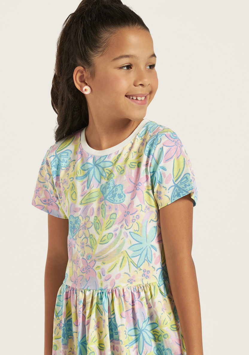 Juniors All-Over Floral Print Dress with Short Sleeves-Dresses, Gowns & Frocks-image-2
