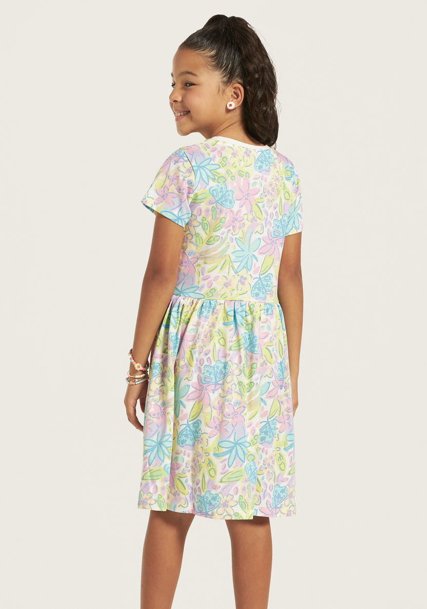 Juniors All-Over Floral Print Dress with Short Sleeves-Dresses, Gowns & Frocks-image-3