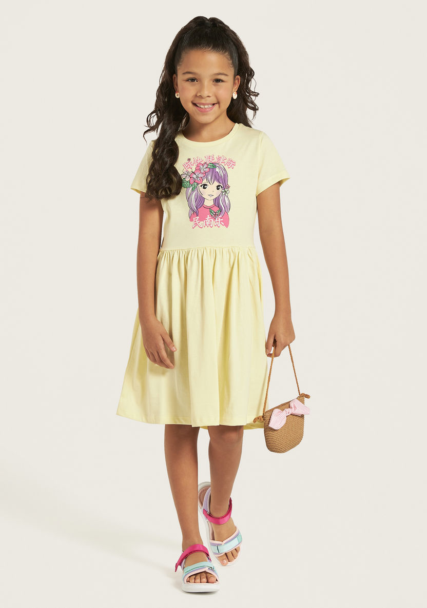 Juniors Graphic Print Dress with Short Sleeves-Dresses, Gowns & Frocks-image-0