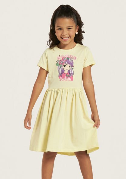 Juniors Graphic Print Dress with Short Sleeves-Dresses%2C Gowns and Frocks-image-1