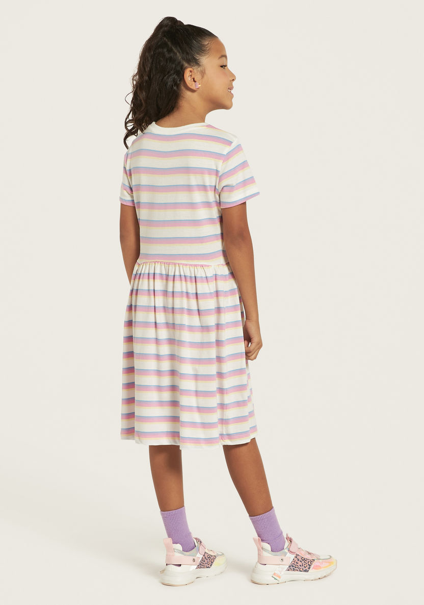 Juniors Striped Round Neck A-line Dress with Short Sleeves-Dresses%2C Gowns and Frocks-image-3