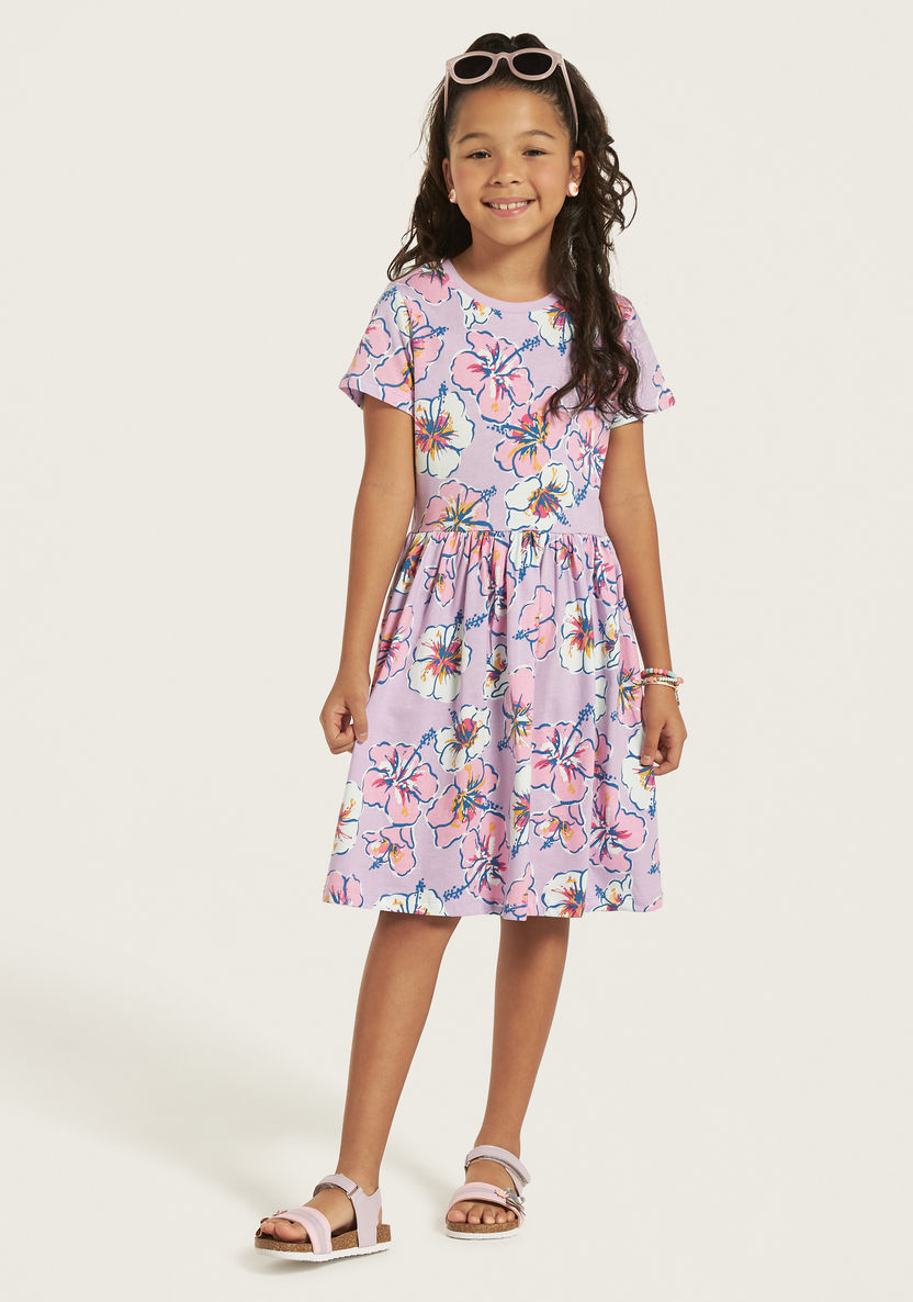 Juniors All-Over Floral Print Dress with Short Sleeves-Dresses%2C Gowns and Frocks-image-0