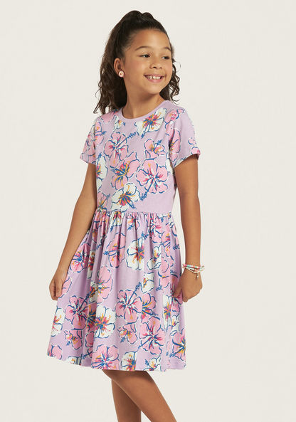 Juniors All-Over Floral Print Dress with Short Sleeves-Dresses%2C Gowns and Frocks-image-1