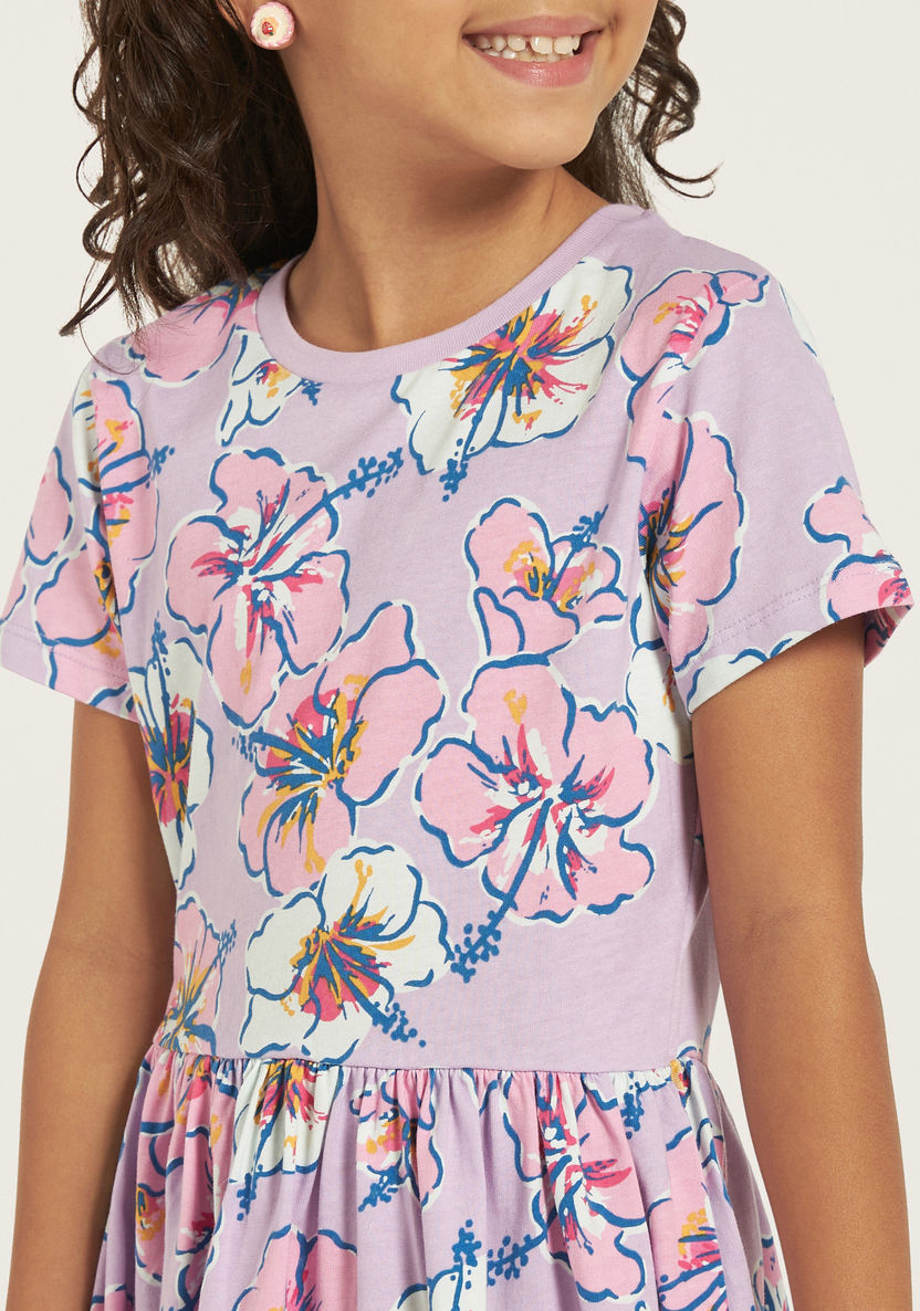 Juniors All-Over Floral Print Dress with Short Sleeves-Dresses%2C Gowns and Frocks-image-2
