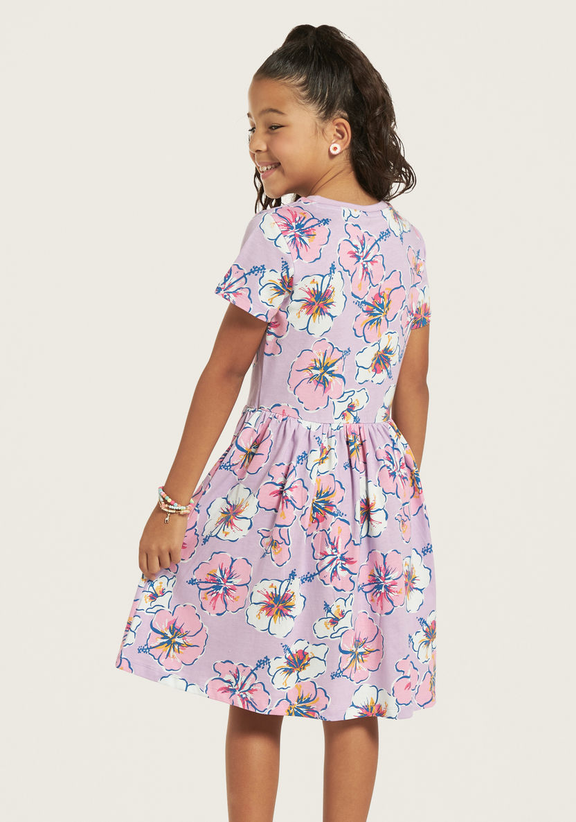 Juniors All-Over Floral Print Dress with Short Sleeves-Dresses%2C Gowns and Frocks-image-3