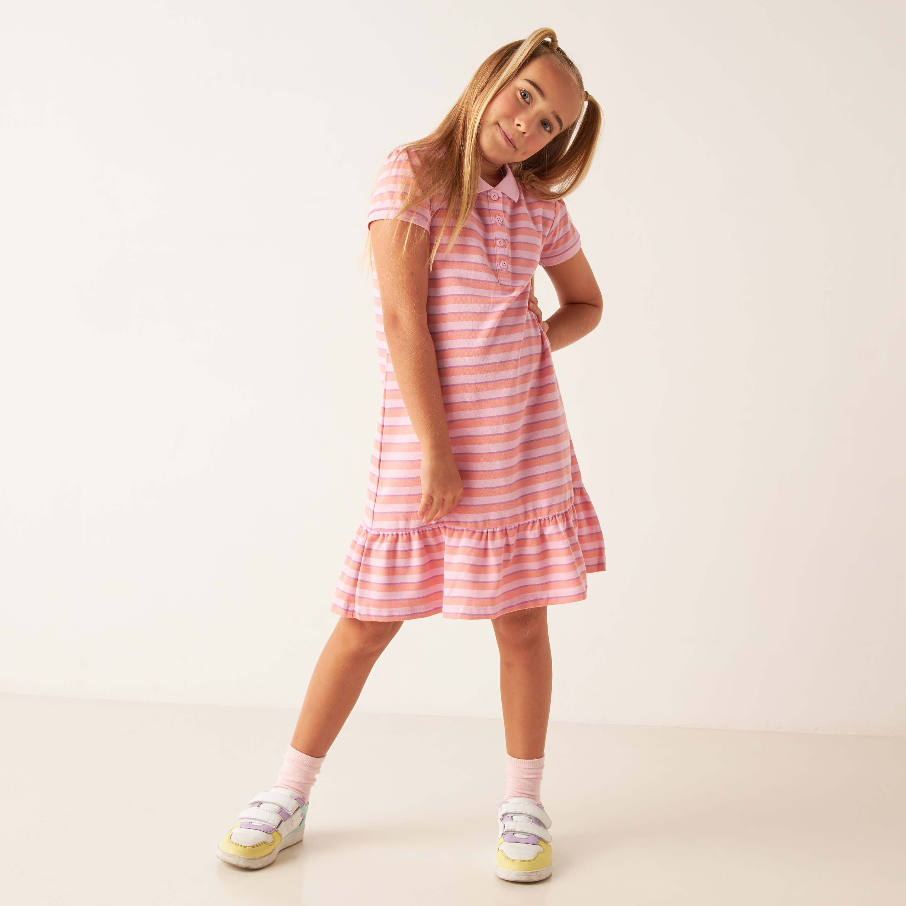 Juniors Striped Polo Dress with Flounce Hem-girls-clothing-dressesandjumpsuits-image-2