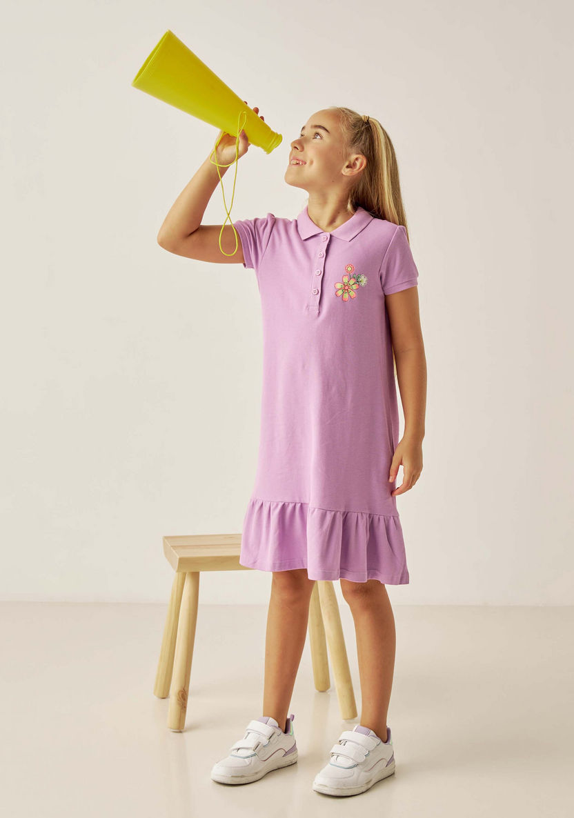 Juniors Floral Print Polo Dress with Flounce Hem-Dresses%2C Gowns and Frocks-image-0