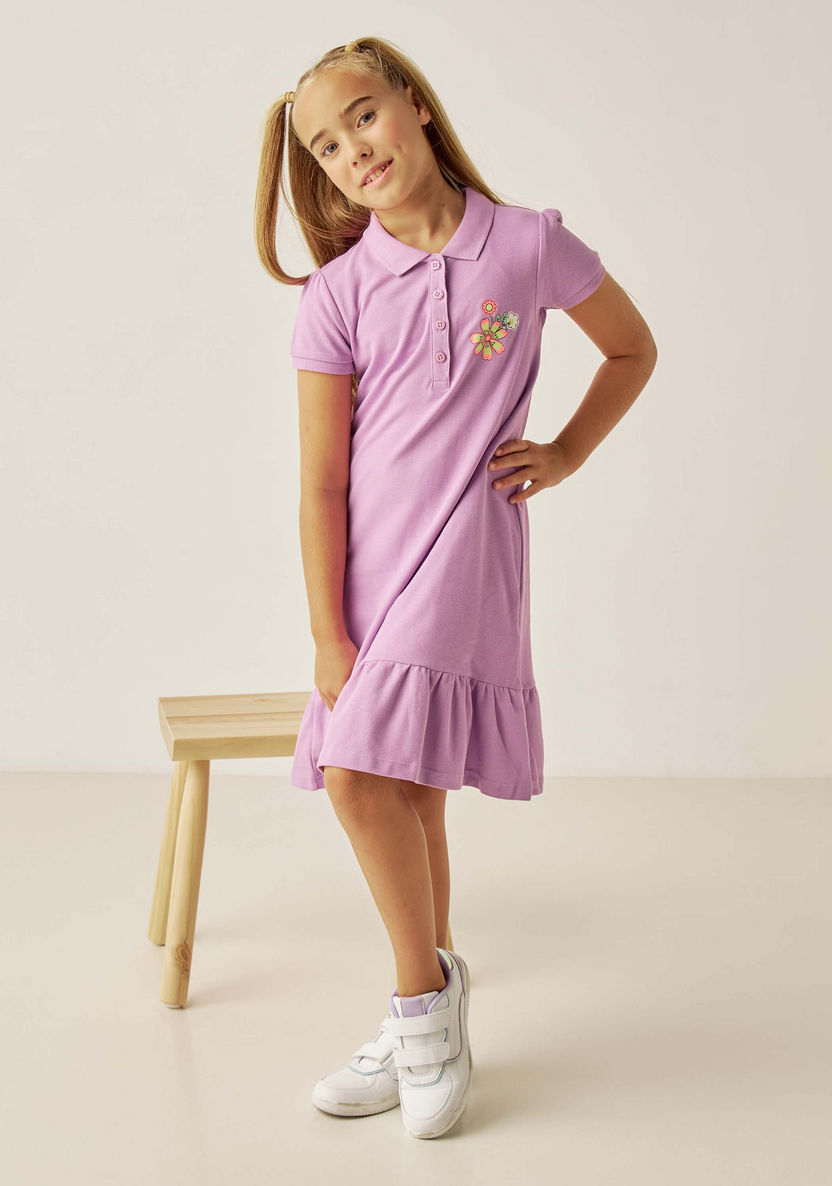 Juniors Floral Print Polo Dress with Flounce Hem-Dresses%2C Gowns and Frocks-image-1