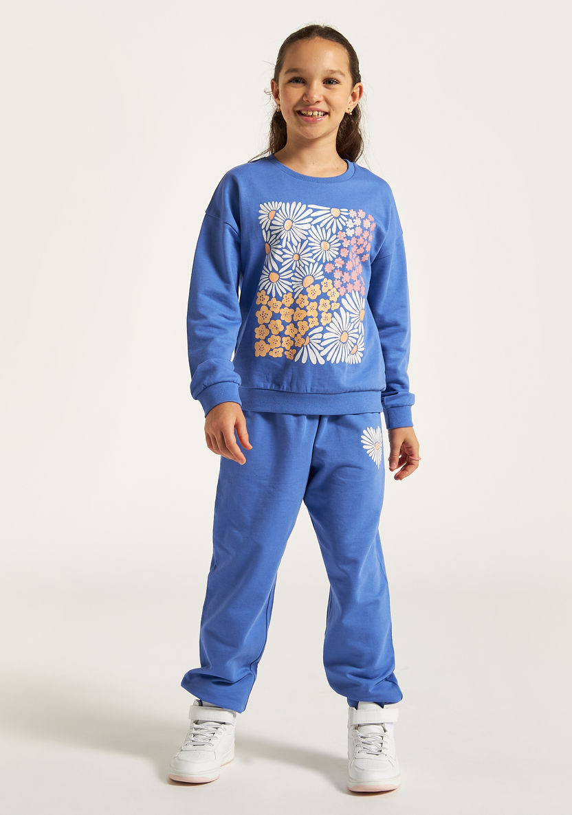 Juniors Floral Print Sweatshirt with Crew Neck and Long Sleeves-Sweatshirts-image-1