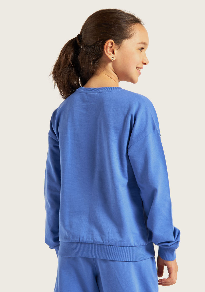 Juniors Floral Print Sweatshirt with Crew Neck and Long Sleeves-Sweatshirts-image-3