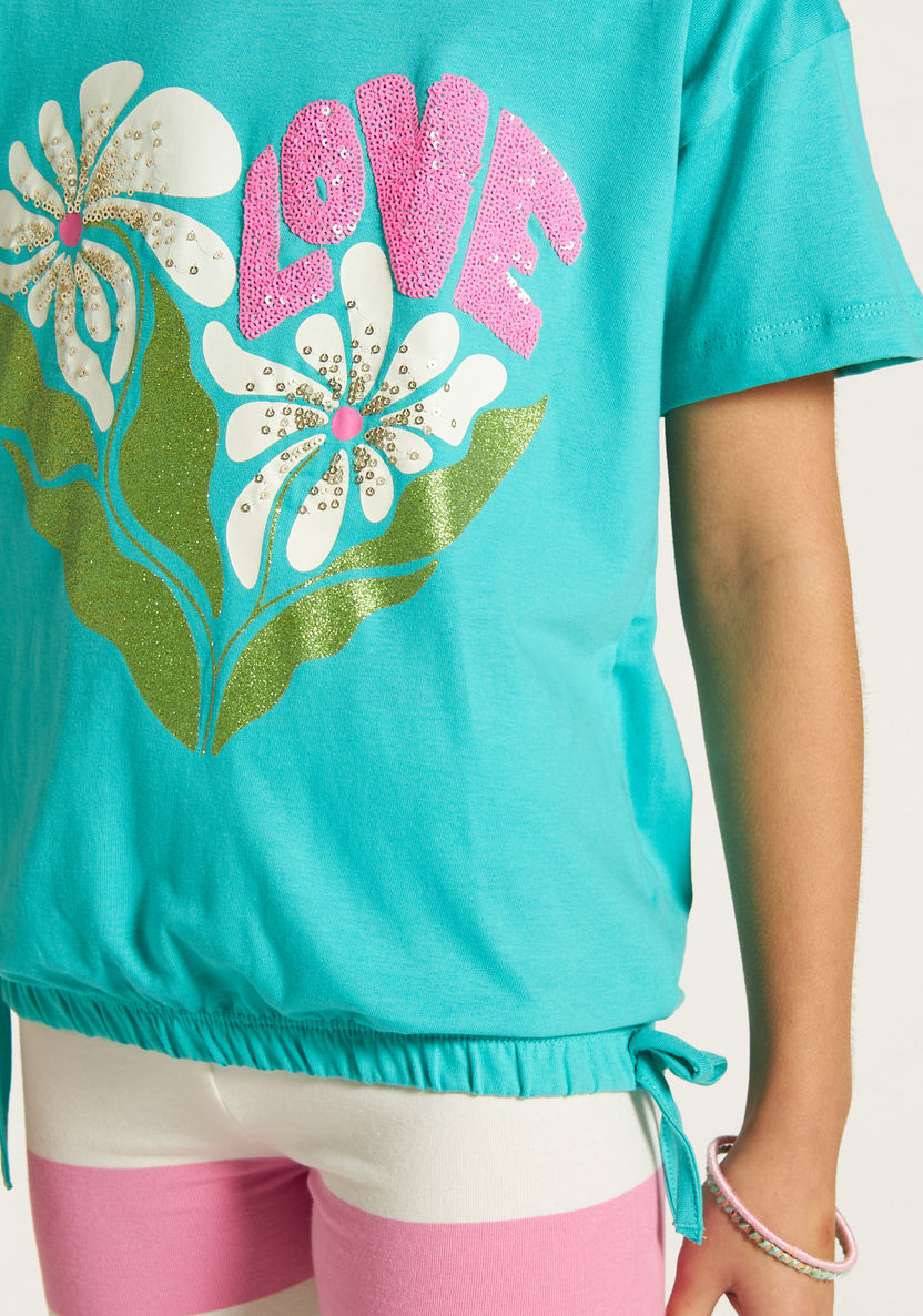 Juniors Embellished Round Neck T-shirt with Tie-Ups-T Shirts-image-2