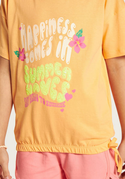Juniors Slogan Embellished Crew Neck T-shirt with Short Sleeves-T Shirts-image-2