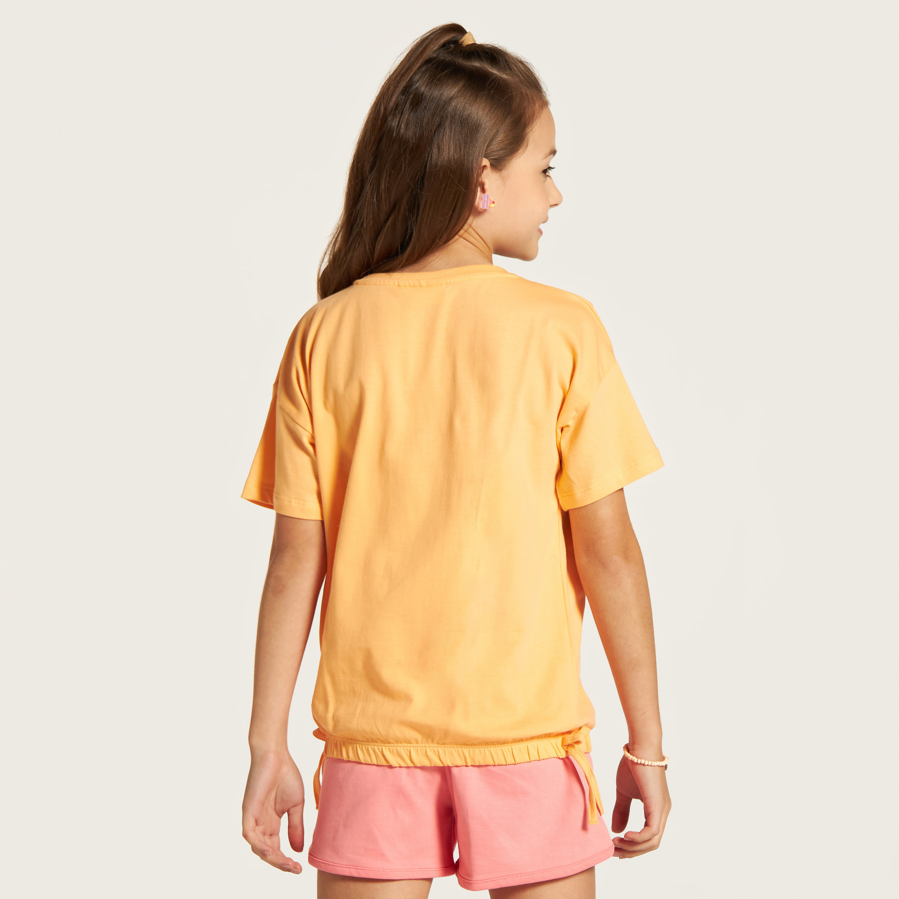 Juniors Slogan Embellished Crew Neck T-shirt with Short Sleeves-girls-clothing-schoolwear-tshirts-image-4
