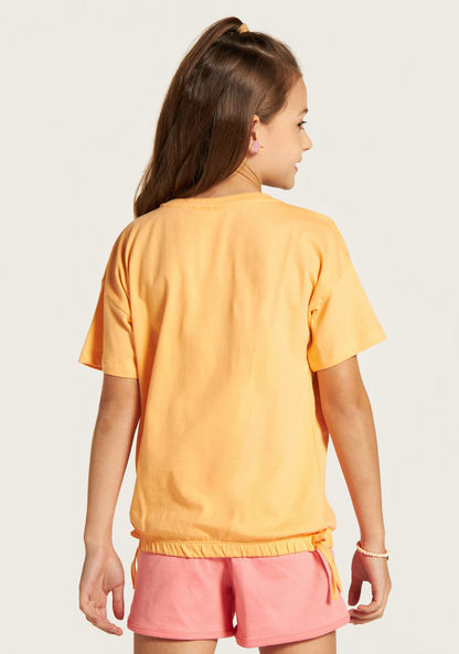 Juniors Slogan Embellished Crew Neck T-shirt with Short Sleeves-T Shirts-image-3