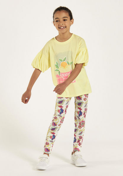 Juniors Graphic Print T-shirt with Balloon Sleeves-T Shirts-image-1