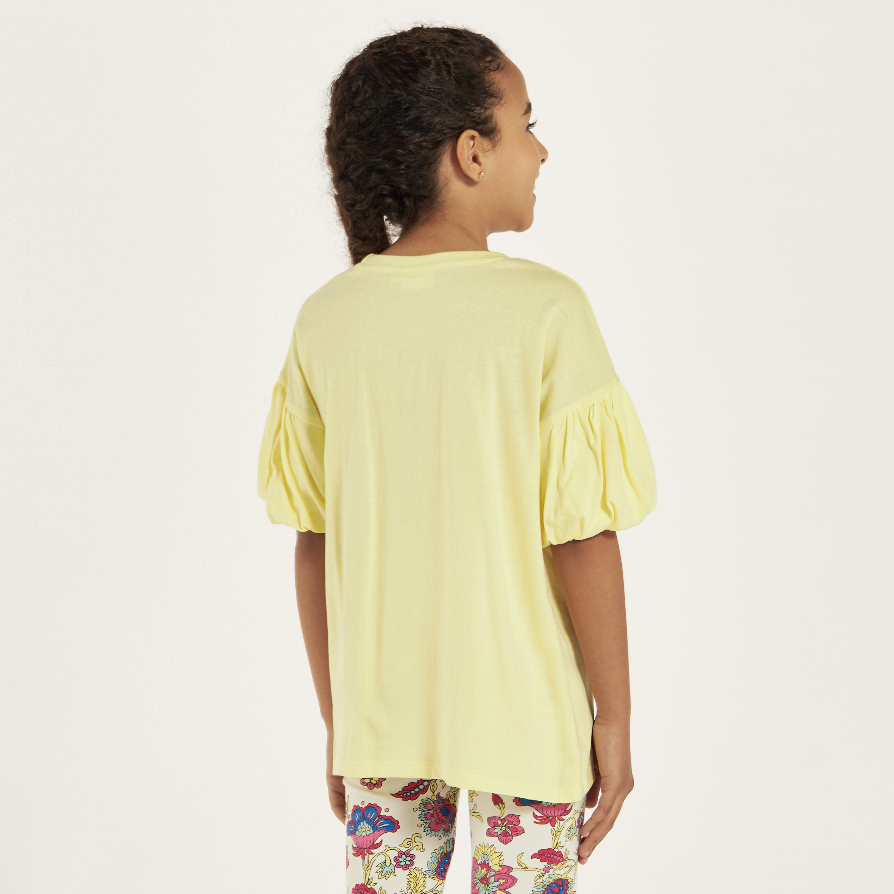 Juniors Graphic Print T-shirt with Balloon Sleeves-girls-clothing-schoolwear-tshirts-image-4