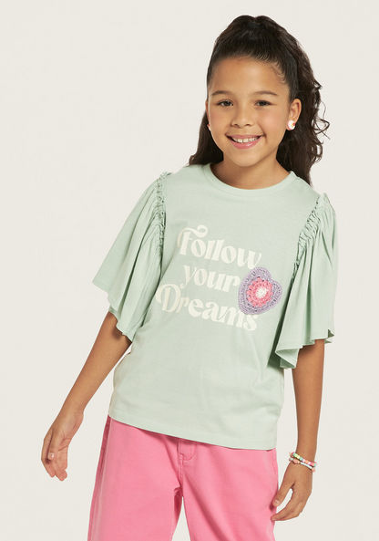 Juniors Printed T-shirt with Crochet Detail-T Shirts-image-0