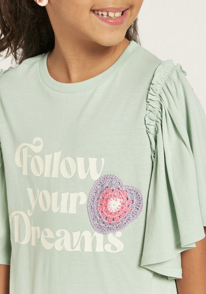 Juniors Printed T-shirt with Crochet Detail-T Shirts-image-2