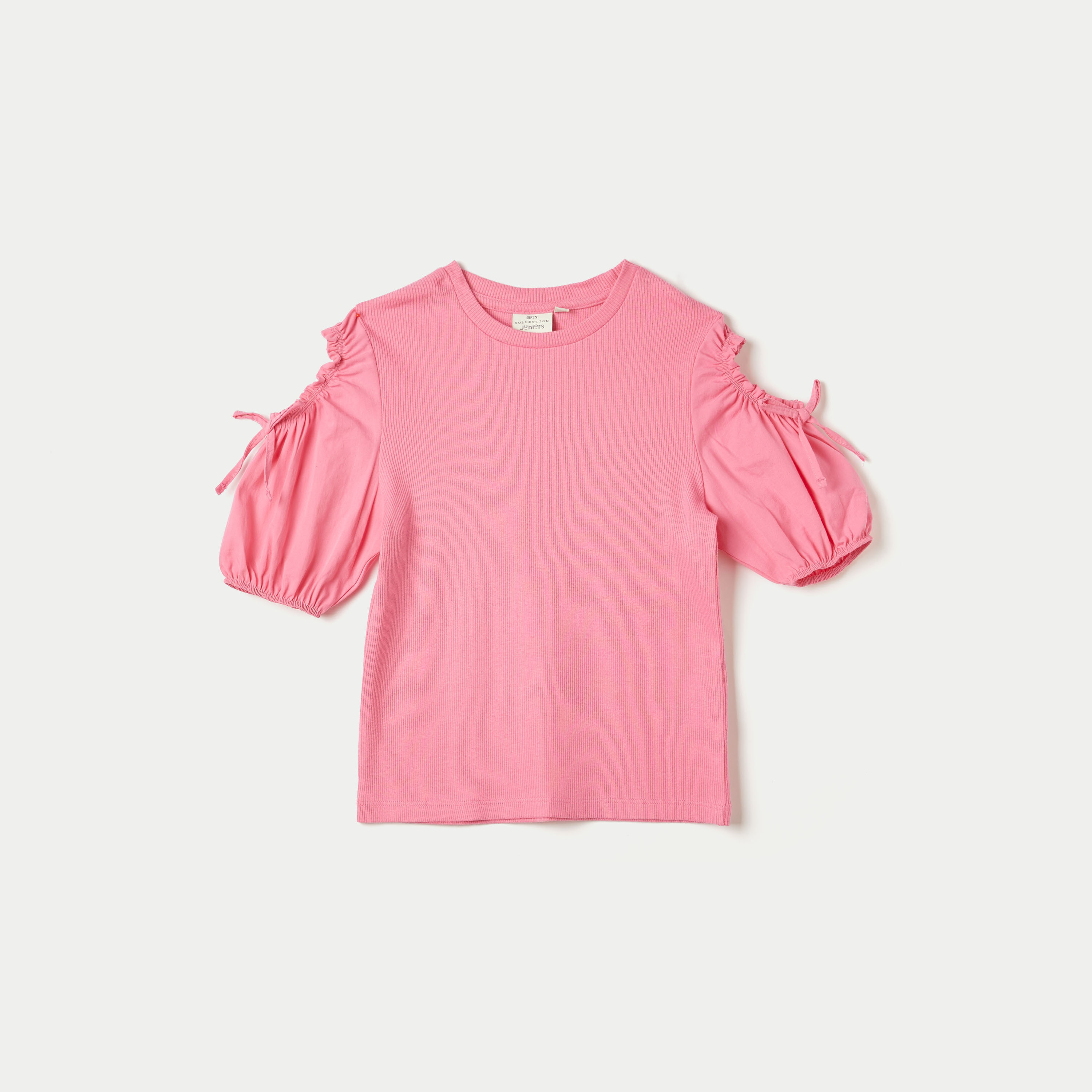 Buy Juniors Ribbed Top with Cold Shoulder Sleeves and Bow Accent Online for Girls Centrepoint Kuwait