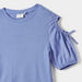 Juniors Ribbed Top with Cold Shoulder Sleeves and Bow Accent-T Shirts-thumbnailMobile-1