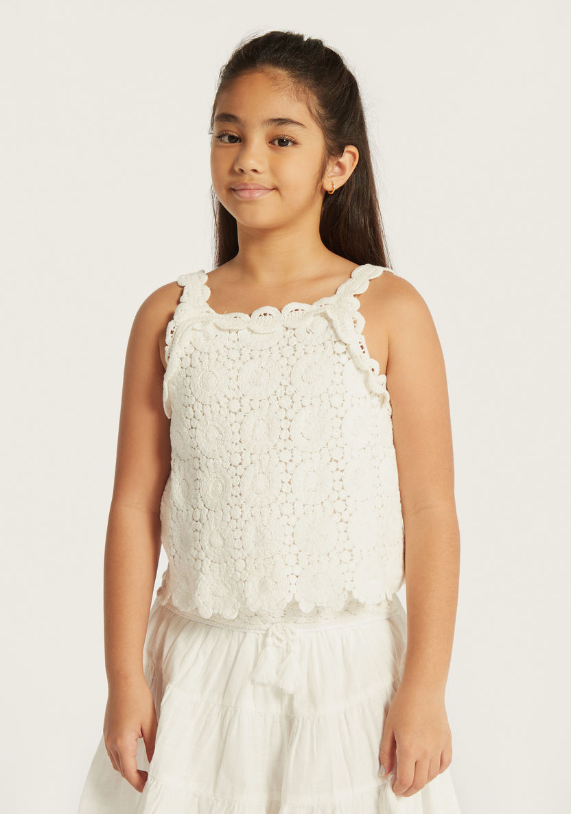 Juniors Lace Textured Sleeveless Top-Blouses-image-0